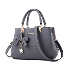 Solid Bow Shoulder Bag Faux Leather Textured Satchel Bag