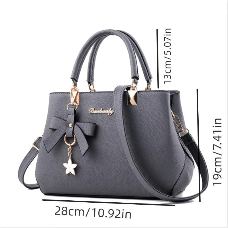 Solid Bow Shoulder Bag Faux Leather Textured Satchel Bag
