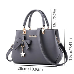 Solid Bow Shoulder Bag Faux Leather Textured Satchel Bag