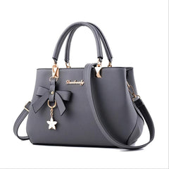 Solid Bow Shoulder Bag Faux Leather Textured Satchel Bag