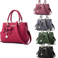 Solid Bow Shoulder Bag Faux Leather Textured Satchel Bag