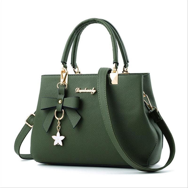 Solid Bow Shoulder Bag Faux Leather Textured Satchel Bag