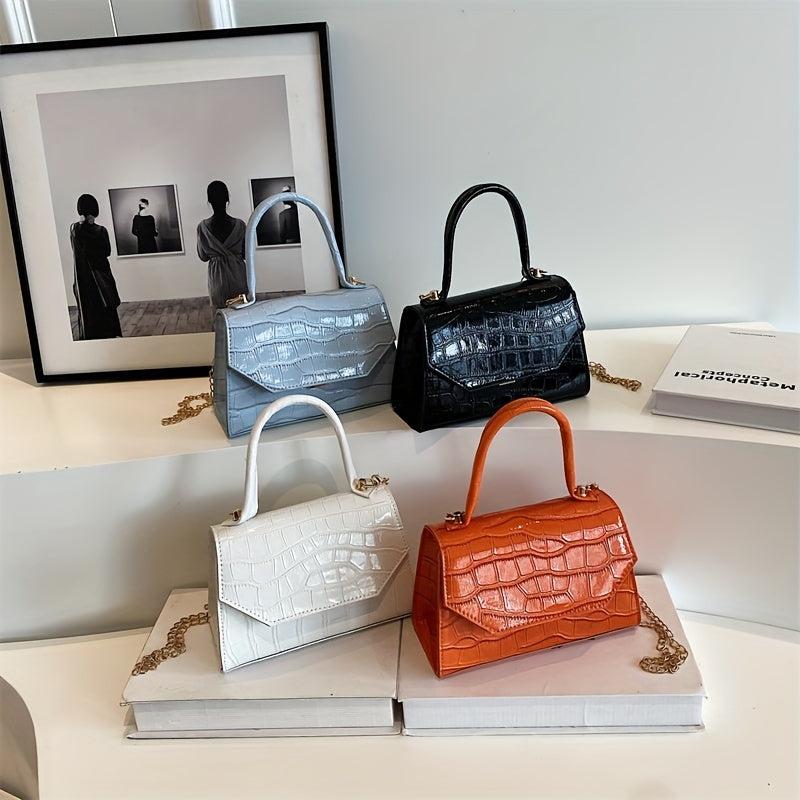 Crocodile Embossed Satchel Bag Solid Handbag All Match Stylish Shoulder Bag