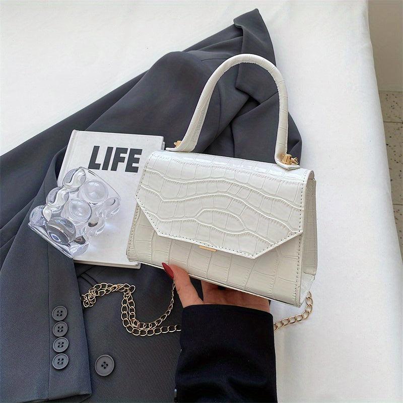 Crocodile Embossed Satchel Bag Solid Handbag All Match Stylish Shoulder Bag