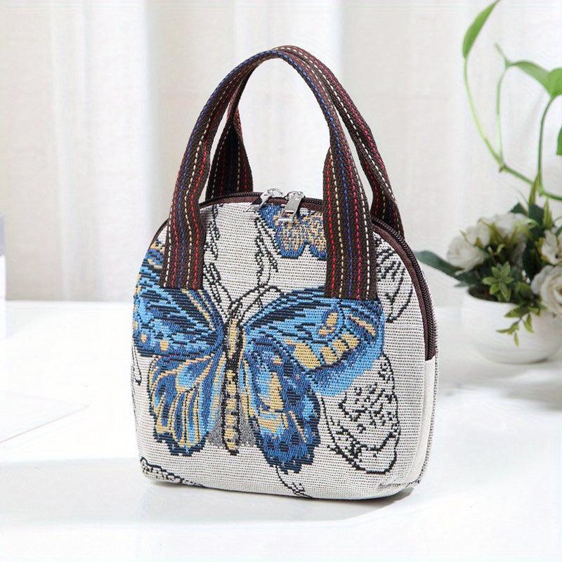 Butterfly Embroidery Shell Bag Women's Canvas Handbags Ethnic Style