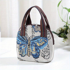 Butterfly Embroidery Shell Bag Women's Canvas Handbags Ethnic Style