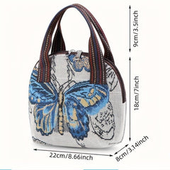 Butterfly Embroidery Shell Bag Women's Canvas Handbags Ethnic Style