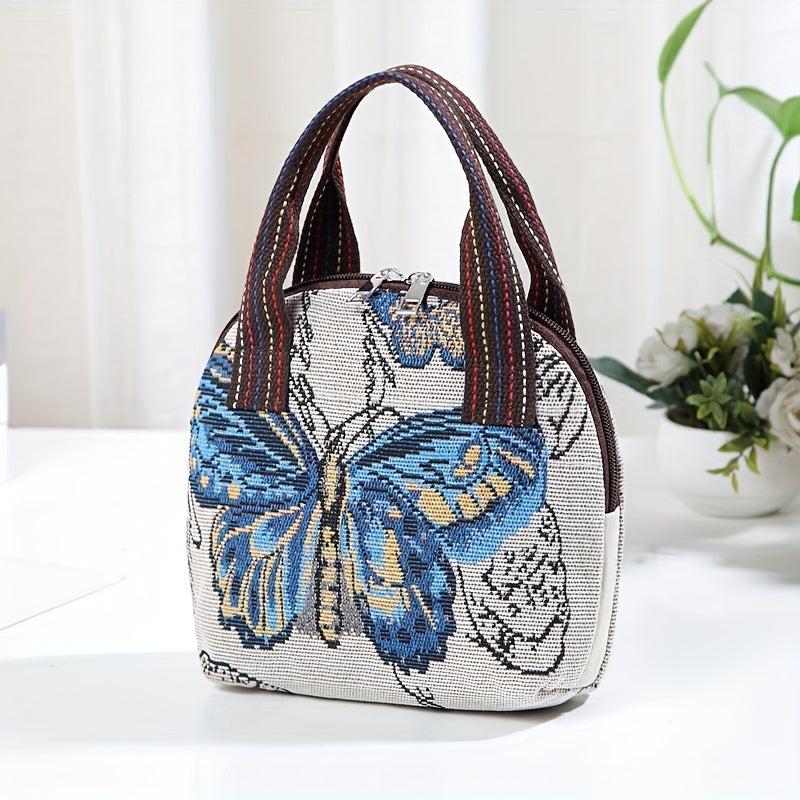 Butterfly Embroidery Shell Bag Women's Canvas Handbags Ethnic Style