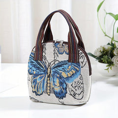 Butterfly Embroidery Shell Bag Women's Canvas Handbags Ethnic Style
