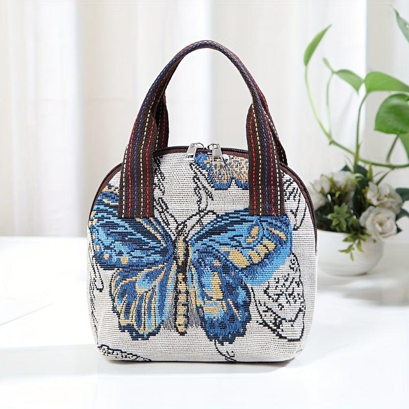 Butterfly Embroidery Shell Bag Women's Canvas Handbags Ethnic Style