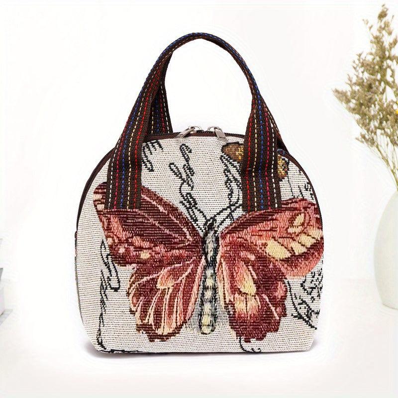 Butterfly Embroidery Shell Bag Women's Canvas Handbags Ethnic Style