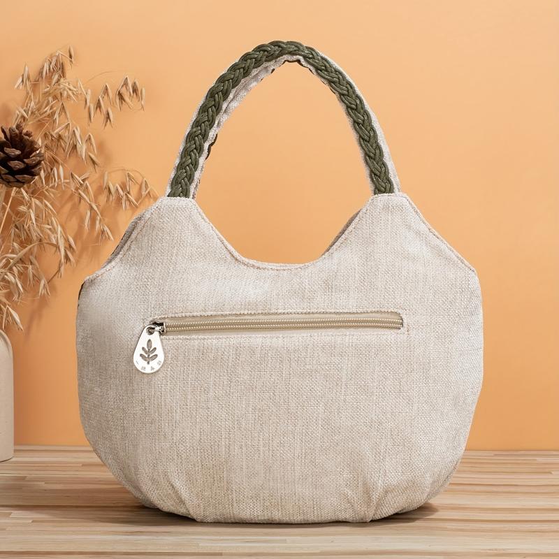Embroidered Floral HandBag Woven Strap Zipper Tote Ethnic Style Purses