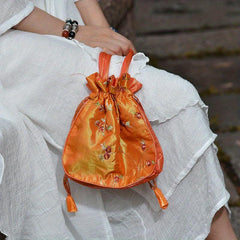 Ethnic Style Bucket Bag Lotus Purse Flower Embroidery Handbag