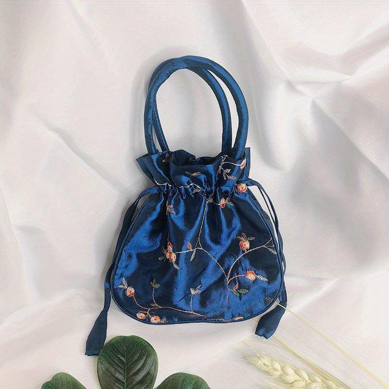 Ethnic Style Bucket Bag Lotus Purse Flower Embroidery Handbag