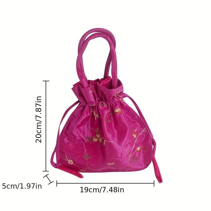 Ethnic Style Bucket Bag Lotus Purse Flower Embroidery Handbag