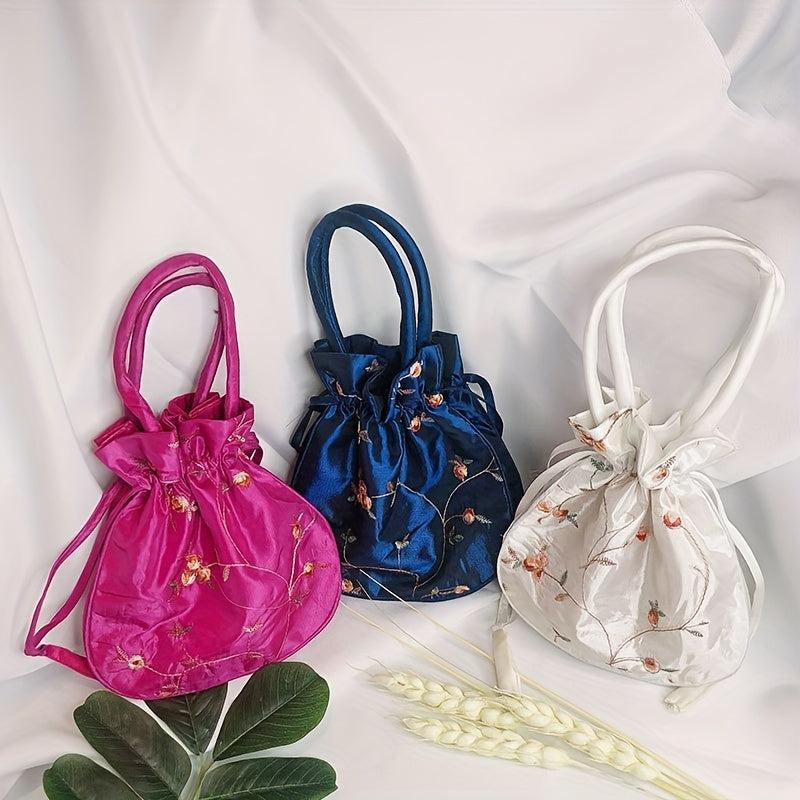 Ethnic Style Bucket Bag Lotus Purse Flower Embroidery Handbag