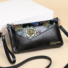 Retro Flower Embossed Shoulderbag Classic Crossbody Zipper Bag