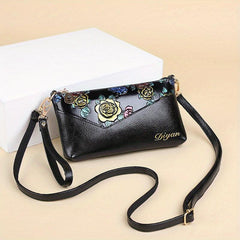Retro Flower Embossed Shoulderbag Classic Crossbody Zipper Bag