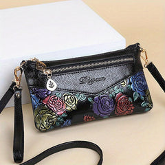 Retro Flower Embossed Shoulderbag Classic Crossbody Zipper Bag