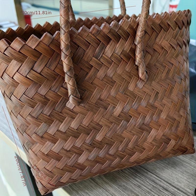 Stylish Retro Handbag with Large Capacity Woven Basket Bag