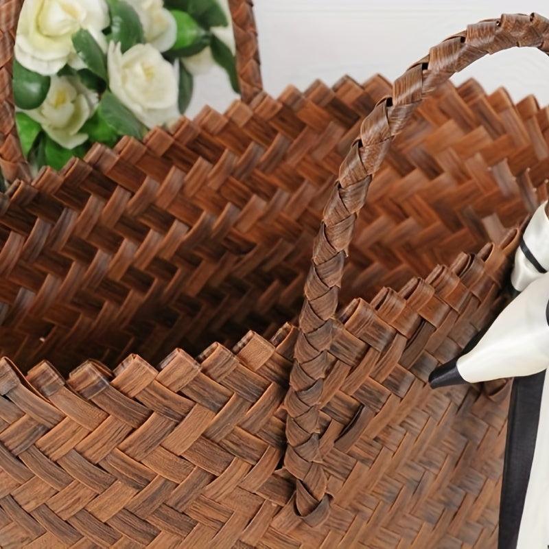 Stylish Retro Handbag with Large Capacity Woven Basket Bag