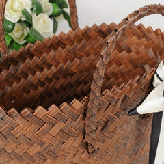 Stylish Retro Handbag with Large Capacity Woven Basket Bag