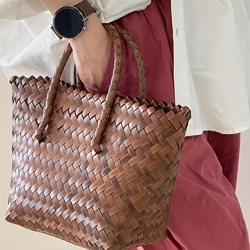 Stylish Retro Handbag with Large Capacity Woven Basket Bag