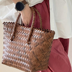 Stylish Retro Handbag with Large Capacity Woven Basket Bag