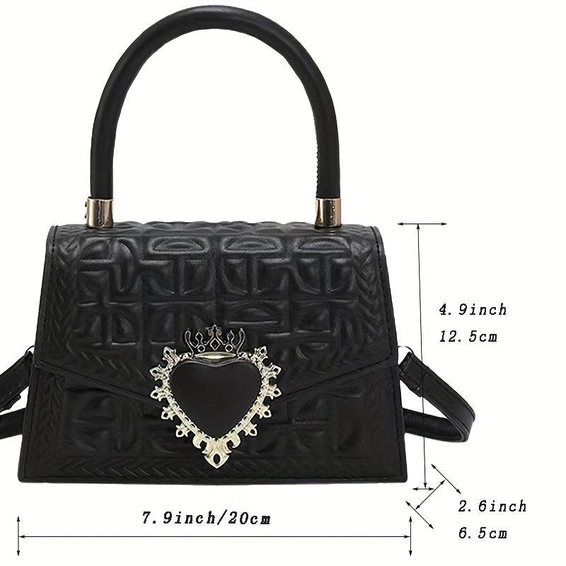 Argyle Embossed Crossbody Bag Flap Purse Top Handle Heart Decor