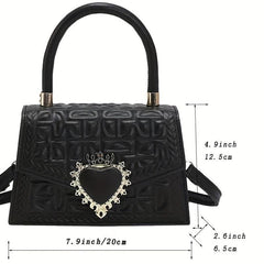 Argyle Embossed Crossbody Bag Flap Purse Top Handle Heart Decor