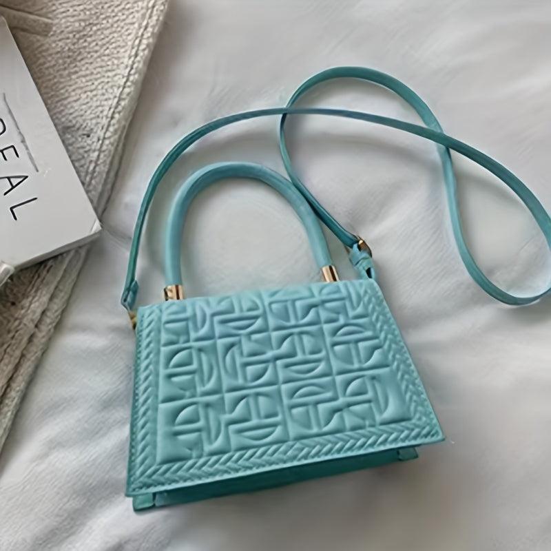 Argyle Embossed Crossbody Bag Flap Purse Top Handle Heart Decor
