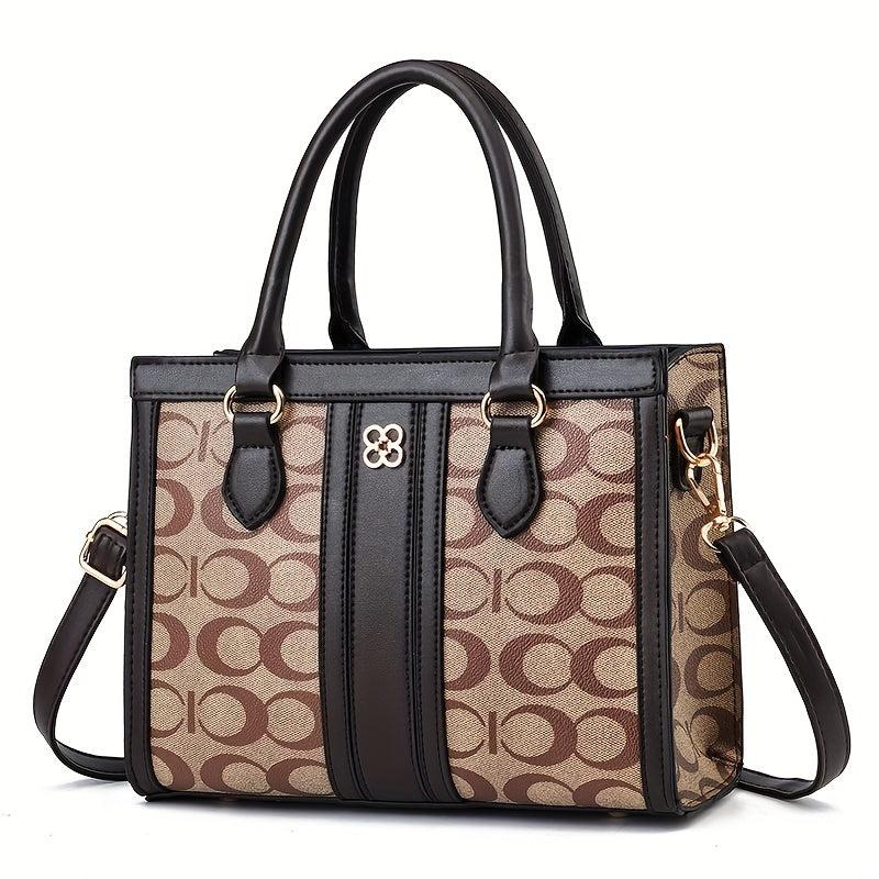 Retro Printed Satchel Bag PU Leather Large Capacity Shoulder Bag