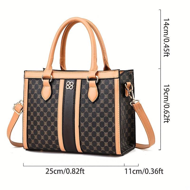 Retro Printed Satchel Bag PU Leather Large Capacity Shoulder Bag