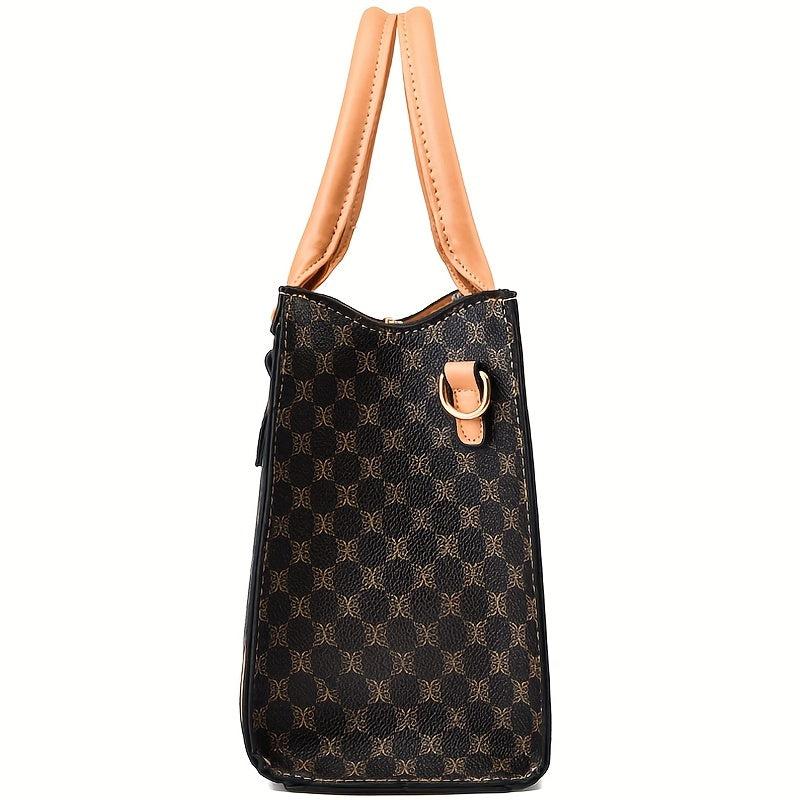 Retro Printed Satchel Bag PU Leather Large Capacity Shoulder Bag