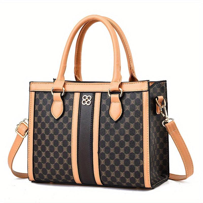 Retro Printed Satchel Bag PU Leather Large Capacity Shoulder Bag