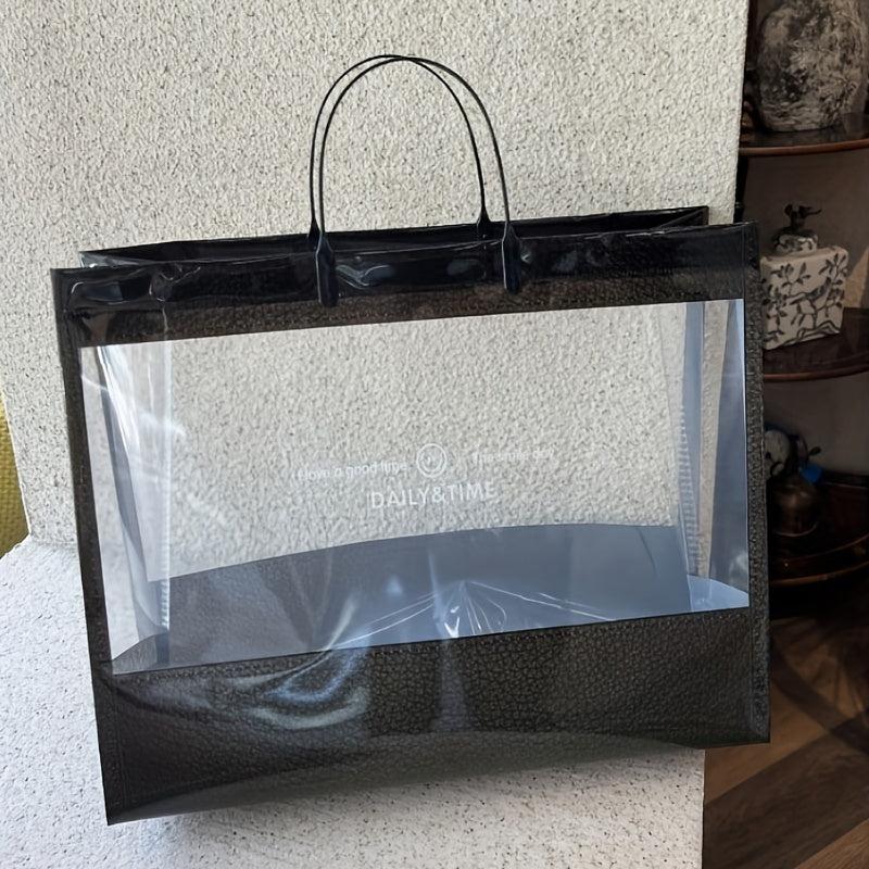 Clear PVC Letter Print Tote Bag Large Capacity Handbag