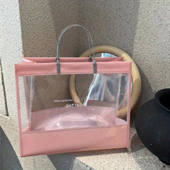 Clear PVC Letter Print Tote Bag Large Capacity Handbag