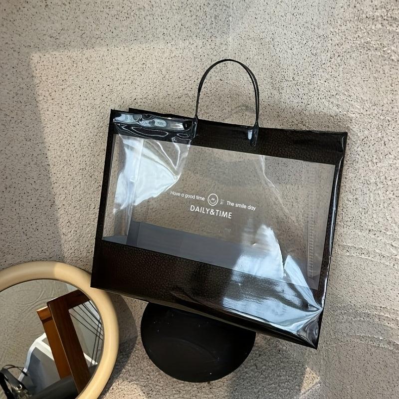 Clear PVC Letter Print Tote Bag Large Capacity Handbag