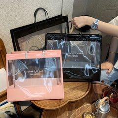 Clear PVC Letter Print Tote Bag Large Capacity Handbag