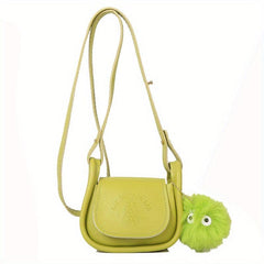 Mini Plush Ball Decor Crossbody Bag PU Leather Textured Bag