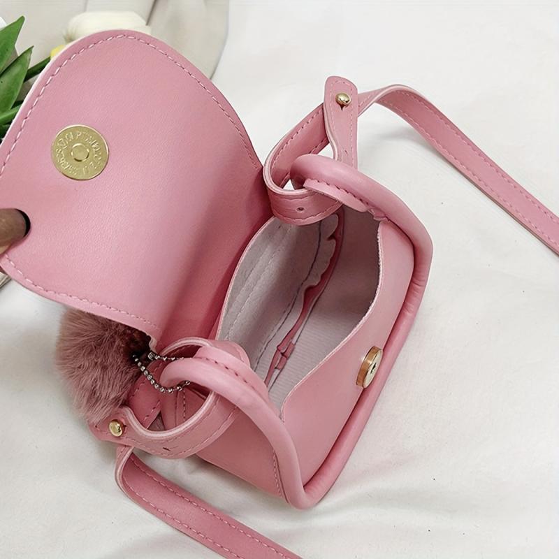 Mini Plush Ball Decor Crossbody Bag PU Leather Textured Bag