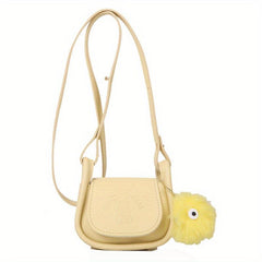 Mini Plush Ball Decor Crossbody Bag PU Leather Textured Bag