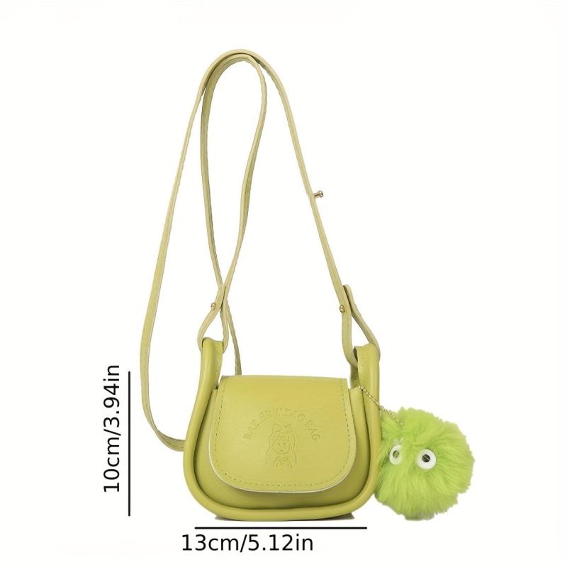 Mini Plush Ball Decor Crossbody Bag PU Leather Textured Bag