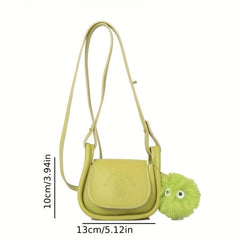 Mini Plush Ball Decor Crossbody Bag PU Leather Textured Bag