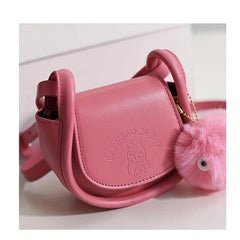 Mini Plush Ball Decor Crossbody Bag PU Leather Textured Bag