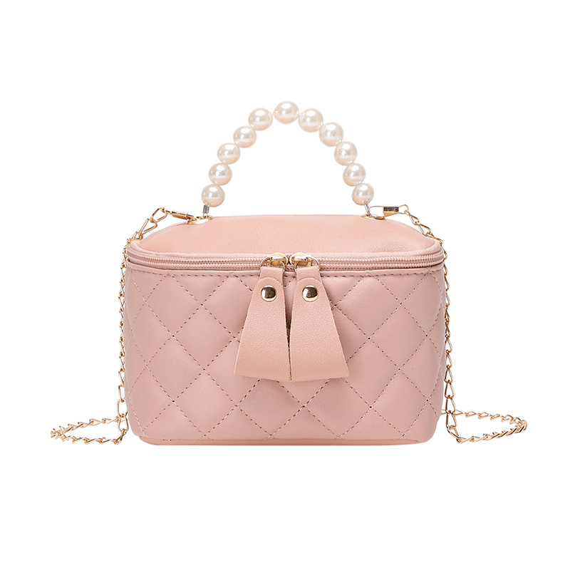 Mini Argyle Quilted Handbag Chain Crossbody Bag Faux Pearl Handle Purse