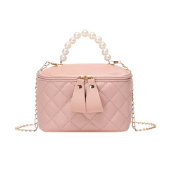 Mini Argyle Quilted Handbag Chain Crossbody Bag Faux Pearl Handle Purse