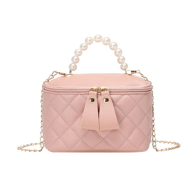 Mini Argyle Quilted Handbag Chain Crossbody Bag Faux Pearl Handle Purse