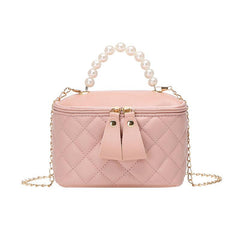 Mini Argyle Quilted Handbag Chain Crossbody Bag Faux Pearl Handle Purse