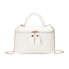 Mini Argyle Quilted Handbag Chain Crossbody Bag Faux Pearl Handle Purse